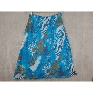 Rene Margo Midi Skirt Blue Paisley‎ Print Lined Lightweight Size L